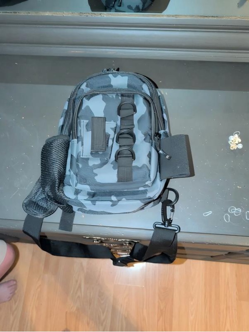 Gray Camo Sling Bag with Adjustable Strap